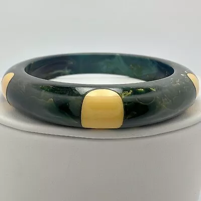 Rare Vintage Marbled Blue Yellow Polka Dot Bakelite Bangle Bracelet • $128