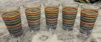 Libbey 16oz Fiesta Mambo Stripped Tumbler Glasses Vintage Lot Of 5 • $50