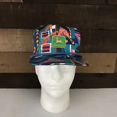 John Deere Summer Tractor Colorful Aztec Trucker Hat Rare San Sun Vintage Retro • $343.70