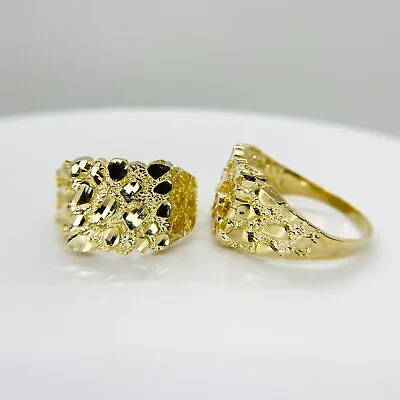 10k Solid Gold Nugget Square Vintage Style Ring For Men Women • $149