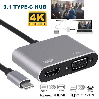 USB Type C To HDMI VGA Adapter HUB Video Converter Cable For Laptop HDTV Tablet • $15.85