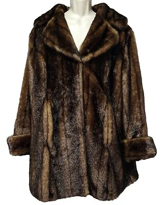 Dennis Basso Tiger Mills Pile Acrylic Fur Coat Sz L BEAUTIFUL! Sable Brown • £37.96