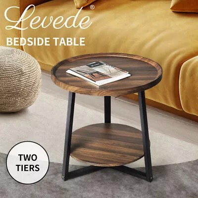 Levede Side Table Coffee Bedside Tables Nightstand Storage Steel Legs 60cm Dia. • $79.99