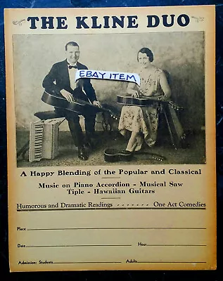 1931 POSTER Dallas Texas HARRY BYRD The KLINE DUO Hawaiin GUITAR ACCORDION Music • $104.30