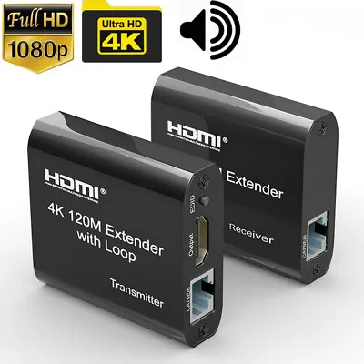 4K HDMI To RJ45 Extender 120M With Loop & Audio EDID Over CAT5e/6 Ethernet Cable • $28.99