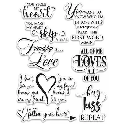 FXL: Love Friend Heart Kiss Greetings Assorted Unmounted Clear Stamps 11cmx16cm • £5.20