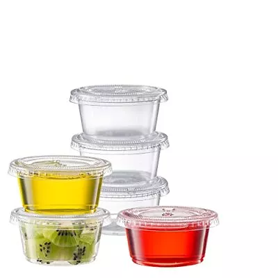 2oz Clear Plastic Portion Cups With Lids For Sauce Ketchup Jelly Salad 100Pack • $12.99