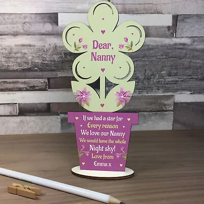 Personalised Nan Nanny Nanna Wooden Flower Plaque Gift For Mothers Day Birthday • £4.99