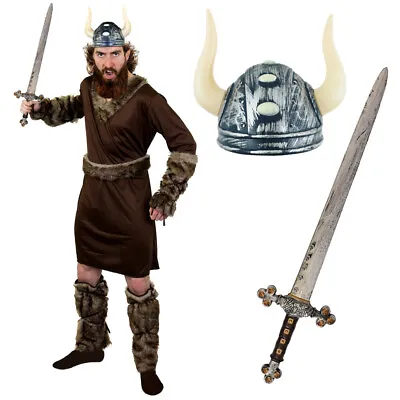 Adult Viking Man Costume Nordic Warrior Historical Medieval Fancy Dress • £22.99