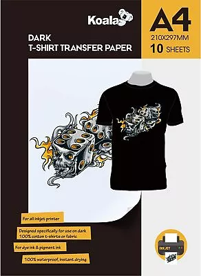 KOALA Premium Inkjet Iron On T Shirt Transfer Paper For Black And Dark Fabrics  • £13.03