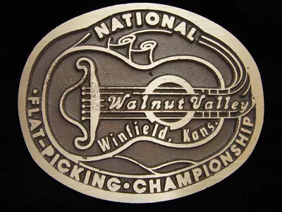 OD03146 *NOS* VINTAGE 1970s *NAT'L FLAT-PICKING CHAMPIONSHIP* SOLID BRASS BUCKLE • $30