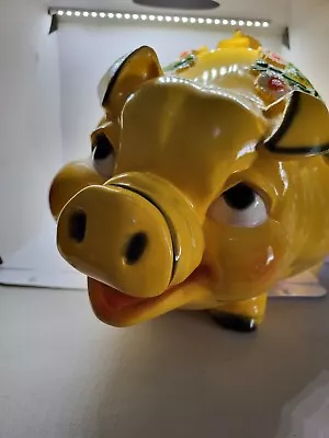 Vintage 70's MCM Universal Statuary Piggy Bank Yellow Green 19  X 12  READ • $99.89