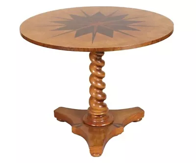 Baker Burl Walnut Console  Center Table Inlaid Compass Table Top Barley Twist  • $1599