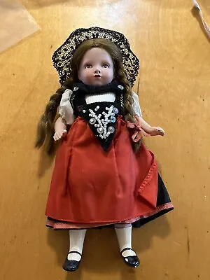 Vintage Minerva Germany Celluloid Jointed  7”Girl Doll W/ Braids - Z10ff • $24