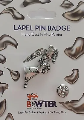 Falcon Bird On Glove Lapel Pin Badge. British Pewter Falconry Of Prey. B23 • £6.59