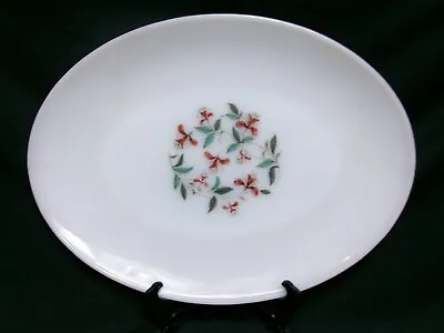 Vintage FIRE KING Anchor Hocking Red Honeysuckle Milk Glass Oval Platter Plate • $10.95