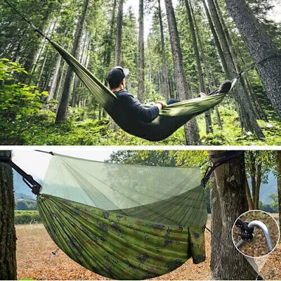 Camping Hammock With Mosquito Net Ultralight+Tree Straps For Outdoor Accessories • £14.99