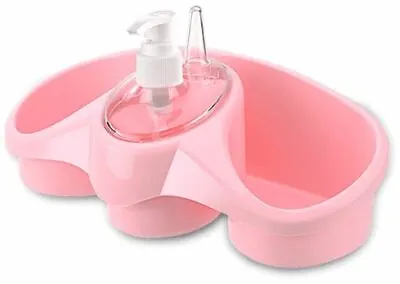 Washing Up Liquid Soap Dispenser And Sponge Holder Plastic For Bathroom Kitchen • £6.49