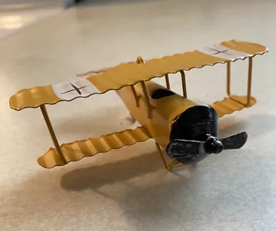 Vintage Metal Airplane Model Biplane Aircraft Ration Toy Yellow 4” X 4” • $6.99