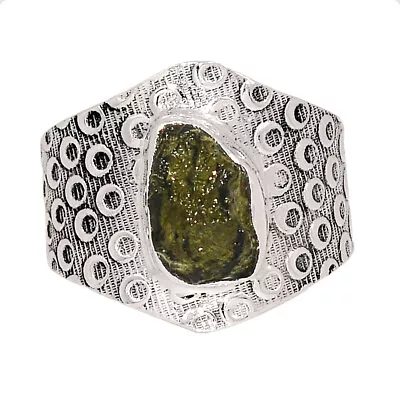 Natural Genuine Czech Moldavite 925 Sterling Silver Ring XS56 S.8 CR41928 • $18.99