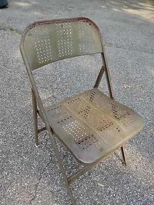 Vintage Lyon Metal Folding Chairs Olive Green - 1940’s Some Rust  • $45