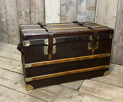 Antique Leather & Canvas Travel Trunk Luxury Luggage • $1320