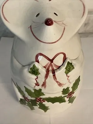 Vintage Laurie Gates Mouse Cookie Jar Ceramic Holly Leaves Berries Xmas Holiday • $25