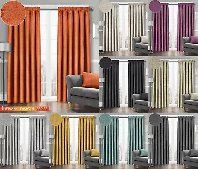 Thermal Pencil Pleat Curtains Westwood Textured Semi Plain Dim Out Ready Made • £14.95