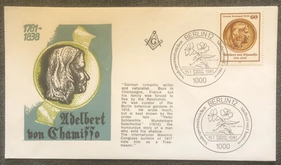 £4.99 • Buy FDC Special Stamp Cover Masons Masonic Germany 1981 Adelbert Von Chamisso