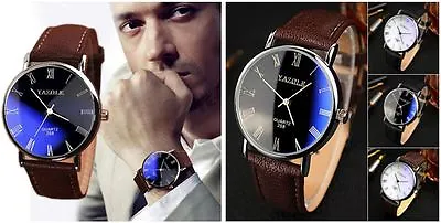 Men’s: 'Blue Ray' Designer Formal Contemporary Watch With Buffalo Leather Strap • £9.95