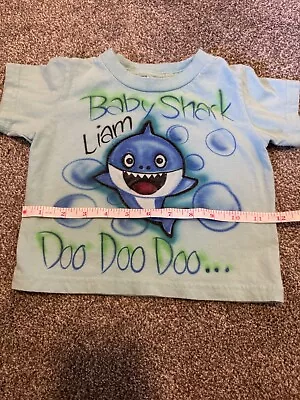 Baby Shark Airbrushed Blue T Shirt Monogrammed Liam 2T Short Sleeve Cotton Used • $12.99