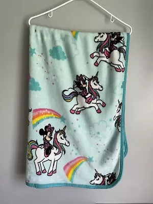 Disney Minnie Mouse Rainbow Unicorn Aqua Blanket Soft Fleece Cozy Microplush • $44