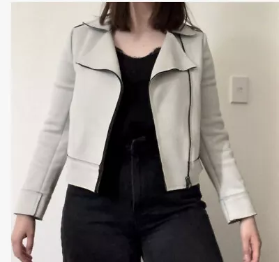 Decjuba Jacket Womens Size 16 Grey Long Sleeve Biker Zip  Suede Look • $34.95