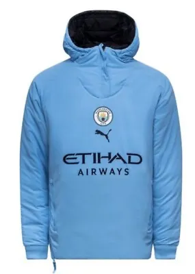 Manchester City Puma 1/4 Zip Reversible Winter Jacket Light Blue/Black Large L • $199.98