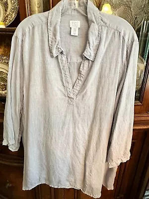 Sigrid Olsen Linen Top Women's 1X Plus White Blue Striped Tunic 100% • $10.99