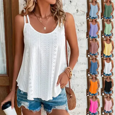 Women Strappy Camisole T Shirt Ladies Blouse Tops Sleeveless Tank Vest Plus Size • £9.59