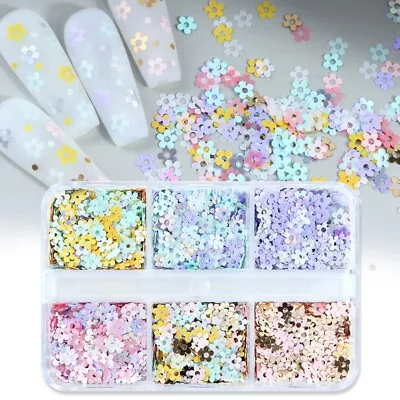 6Grids Nail Art Colorful Glitter Flowders Shape Sequins Flakes DIY Nail Tips • $4.45