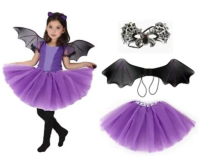 Kids Bat Wings Tutu Costume Halloween Gothic Vampire Fancy Dress Outfit NEW UK • £11.02
