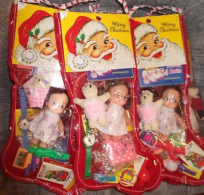 GIRLS  14  Vintage FELT Christmas Stocking W/ 1960s-80s Toys CUTE DOLL ~ NOS • $23.99