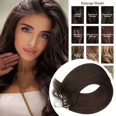 CLEARANCE Micro Ring Loop Tip 100% Remy Human Hair Extensions Micro Bead Link US • $48.15