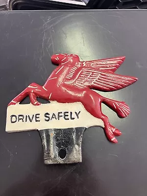 MOBIL Red Flying Horse Pegasus License Plate Topper  Drive Safely  Sign Holder • $40