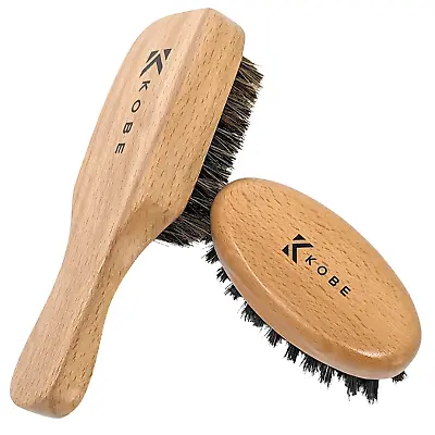 Men's Grooming Hair & Beard Brush Set Barber Boar Bristle Wood Small Travel Gift • £13.99