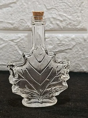 4.5  X 3  MAPLE LEAF SHAPED CLEAR GLASS BOTTLE W/Cork EMBOSSED W/LEAF VEINS • $6