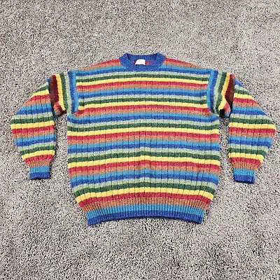 VINTAGE United Colors Of Benetton Sweater Men Medium Rainbow Shetland Wool Italy • $69.98