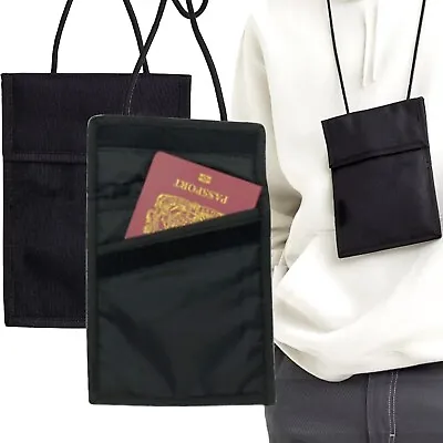 2x NECK POUCH 15cm Small Money Wallet Passport Travel Holiday Security Bag Black • £5.98