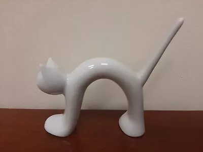 Vintage Naaman Israel Porcelain Cat Figurine White Modern MCM Kitten • $29