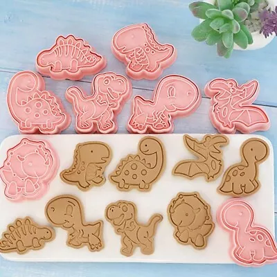 8pc Dinosaur Cookie Cutter Molds 3D Cute Embossing Cutters Mold Cake Baking Tool • £6.63