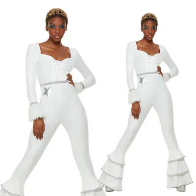 70s Deluxe Glam Costume Ladies Disco Dancing Fever Catsuit Fancy Dress Outfit • £58.99