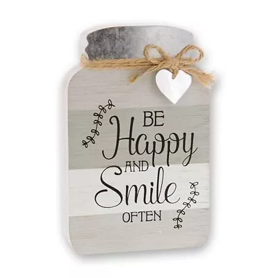 Wood Mason Jar Sign - “Be Happy And Smile Often” Size 5”x8”x1.25” • $3