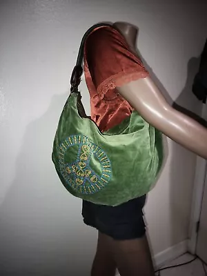 Lucky Brand Green Velvet Embroidered Hobo Shoulder Bag.EUC • $42